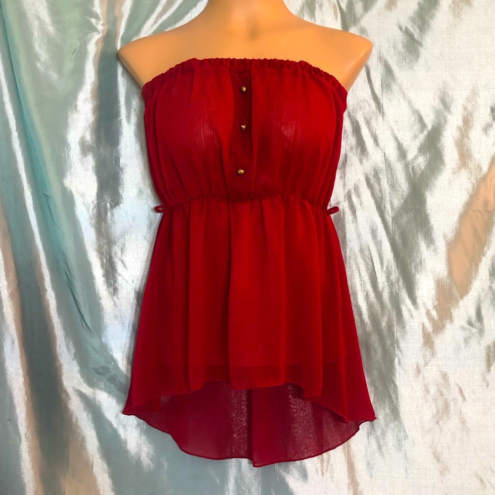 Sexy sheer boho tube top with hi-lo peplum, S